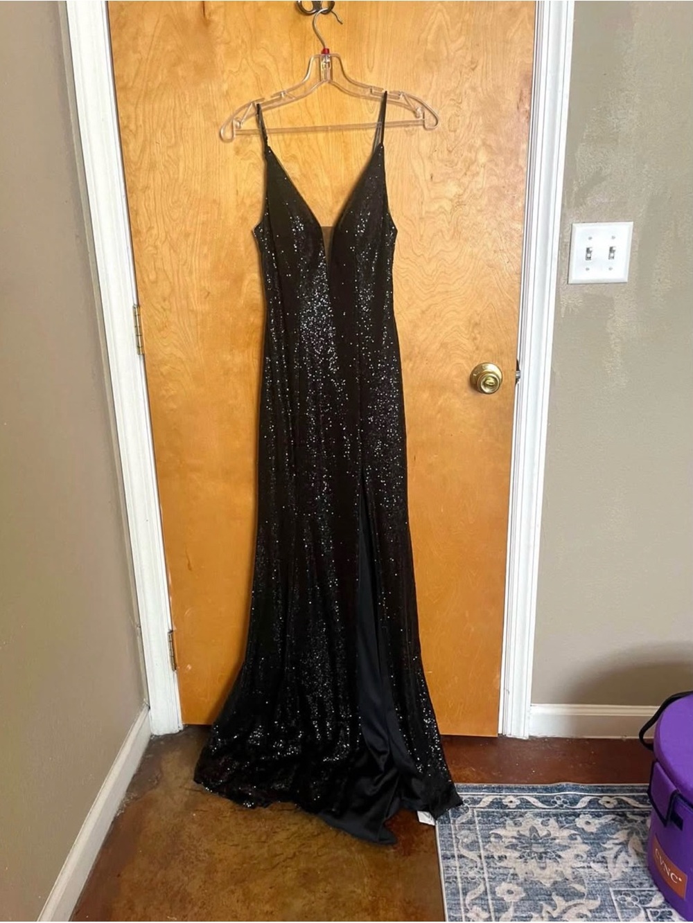ellie wilde Black Sequin V-Neck Prom Gown